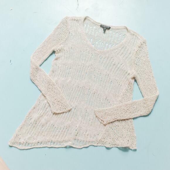 Eileen Fisher Loose Woven Crochet Knit Gray Long Sleeve Popover Sweater Size PS - Picture 1 of 7